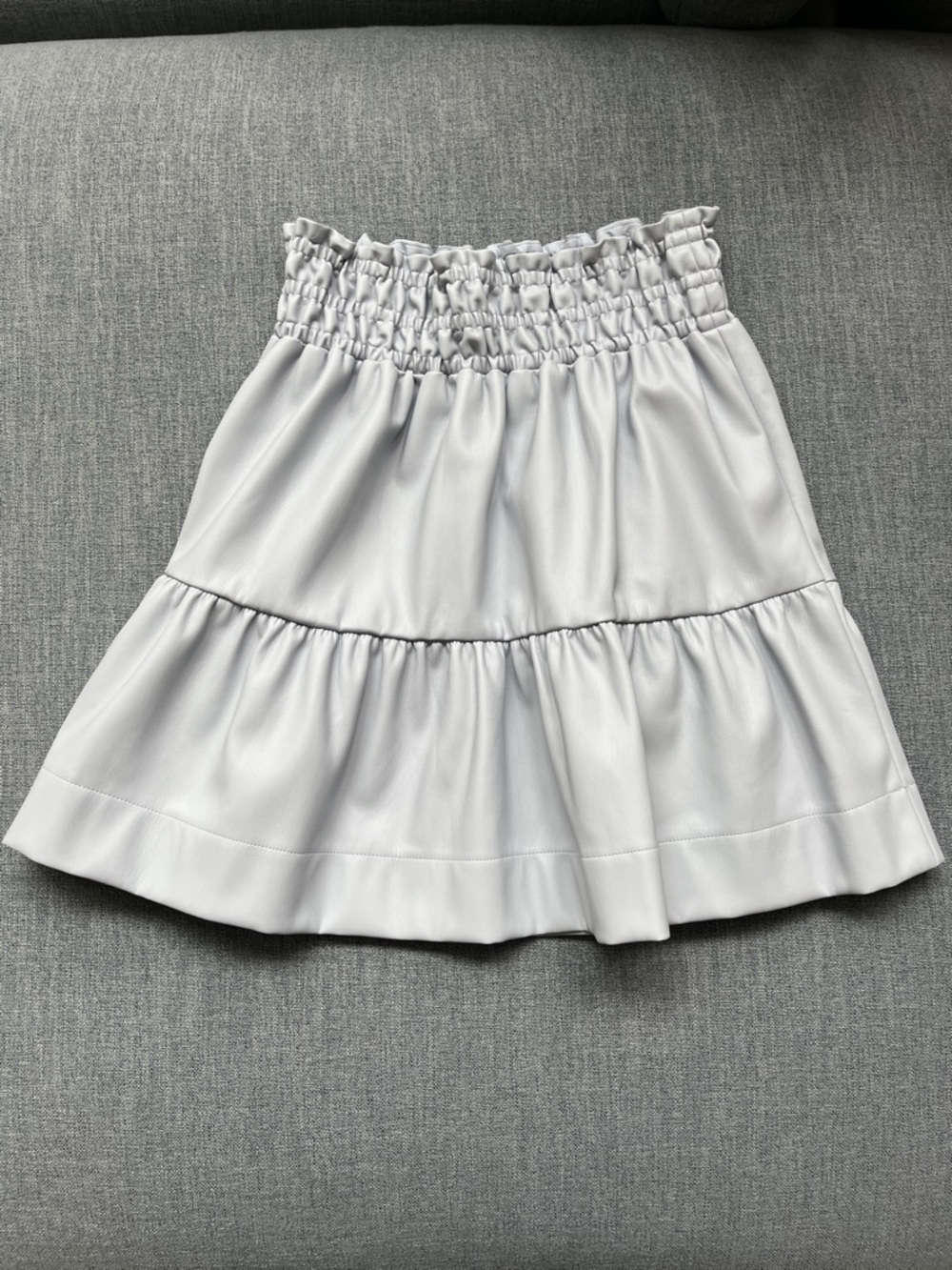 Anthropologie Slate Blue Smocked Waist Tiered Mini Skirt- Somerset Faux Leather
